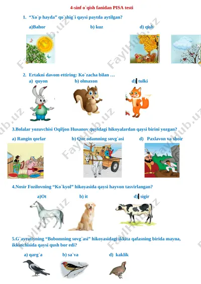 4-sinf o`qish pisa test — DOCX