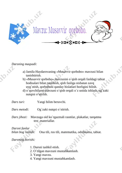 sohiba safarovna musavvir qorbobo mavzusida ochiq dars — DOCX