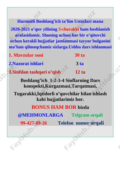4_sinf_o'qish_3_chorak_konspekt_100%_pechatga_tayyor_2020_2021_uquv — DOCX