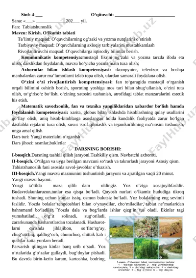 4-sinf tabiatshunoslik — DOCX