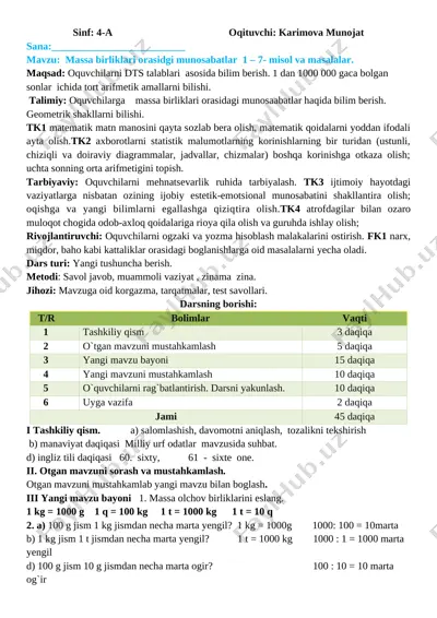 4-sinf matematika 2-chorak konspekt yangi 2020-2021 — DOC