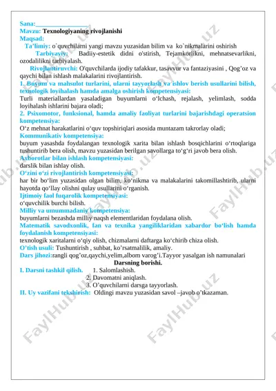 4-sinf texnologiya yangisi — DOC