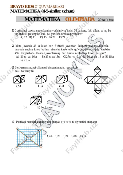 4-5-sinflar matematika olimpiada — PDF