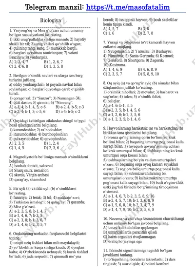 biologiya maxsus test @masofatalim — PDF