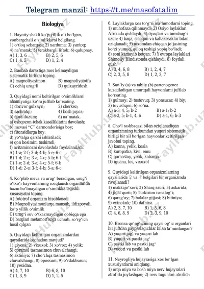 biologiya maxsus test 5-son @masofatalim — PDF
