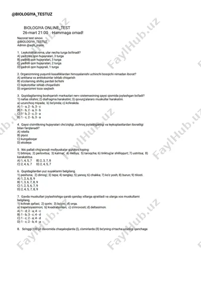 biologiya. @biologiya_testuz — PDF