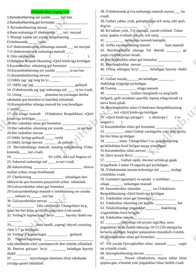 oilalardan yopiq test — DOCX