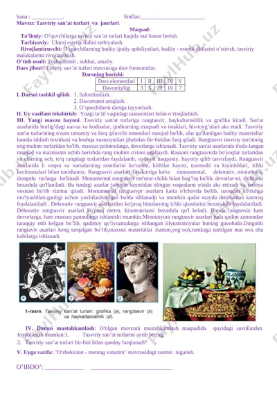 4-sinf tasviriy sanat 2019-2020 yillik konspekt to`liq — DOCX