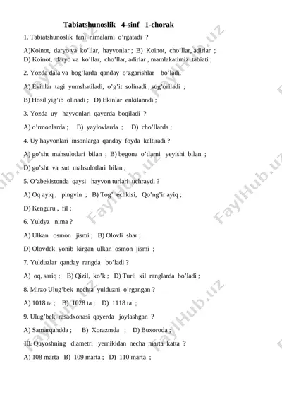 4-sinf tabiat — DOCX