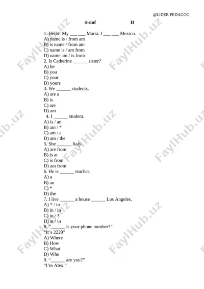@lider pedagog monitoring test.docx 4-sinf 2-chorak — DOCX
