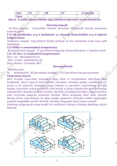 9-sinf chizmachilik 2019-2020 yillik konspekt to`liq — DOCX