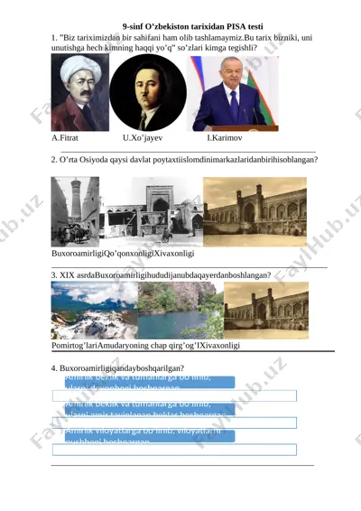 tarix 9 sinf o'zbekiston — DOCX