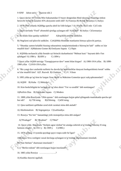 9 jahon t nazorat 2 — DOCX