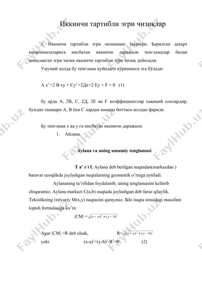 иккинчи тартибли эгри чизиклар — DOC