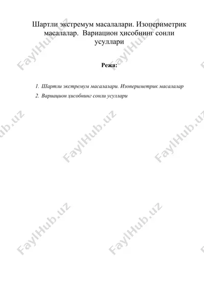  шартли экстремум масалалари. изопериметрик масалалар — DOC