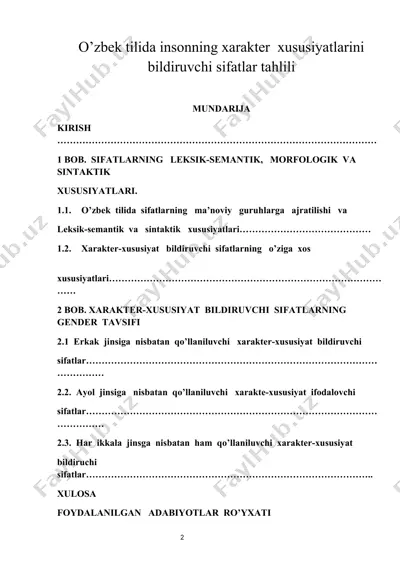 o’zbek tilida insonning xarakter xususiyatlarini bildiruvchi sifatlar tahlili — DOCX