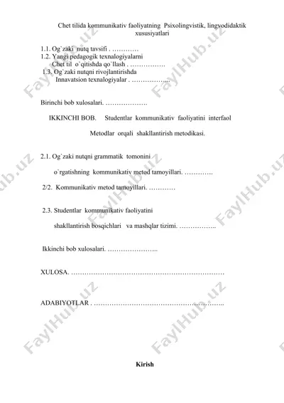 chet tilida kommunikativ faoliyatning psixolingvistik, lingvodidaktik xususiyatlari — DOC