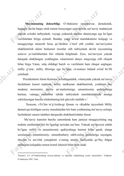 o’quvchilarni ma’naviy-axloqiy tarbiyalashda bolalar ijtimoiy tashkilotlarining o’rnini  — DOC