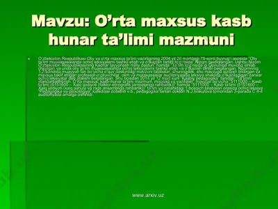 o’rta maxsus kasb hunar ta’limi mazmuni — PPT