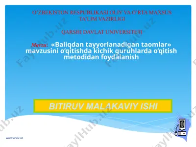 baliqdan tayyorlanadigan taomlar» mavzusini o’qitishda kichik guruhlarda o’qitish metodidan foydalanish — PPT