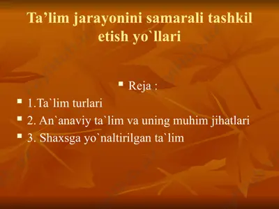ta’lim jarayonini samarali tashkil etish yo`llari — PPTX