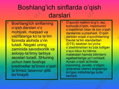 boshlang’ich sinflarda o’qish darslari — PPTX