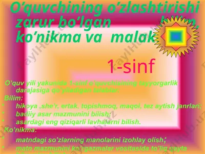 o’quvchining o’zlashtirishi zarur bo’lgan bilim, ko’nikma va malakalar — PPTX
