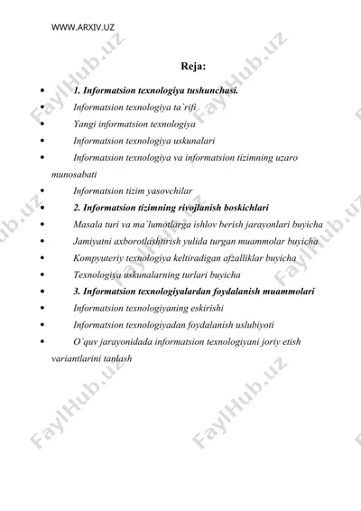 yangi axborot texnologiyalari va ularning ta`lim tizimiga joriy etilishi — DOC