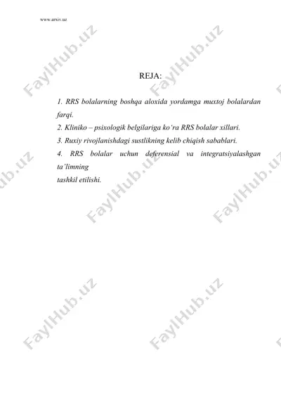 ruxiy rivojlanishi sustlashgan bolalar bilan olib boriladigan korreksion ishlar — DOC