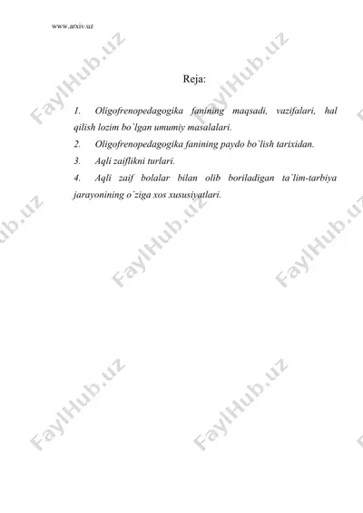 oligofrenopedagogikaning umumiy masalalari — DOC