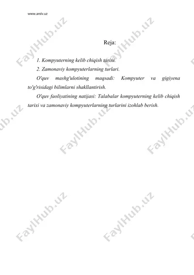 kompyuter va gigiyena — DOC