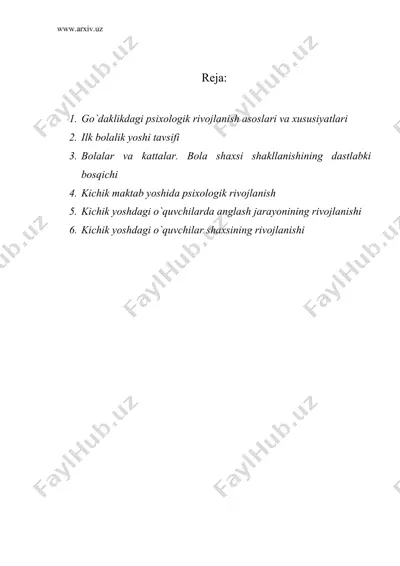 go`daklik va maktabgacha yoshning psixologik xususiyatlari — DOC