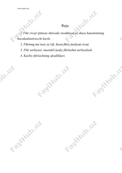 fikr tarbiyasi. kasbiy fikrlash — DOC