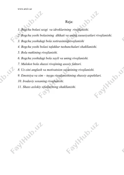 bog`cha yoshidagi bolabilish jarayonlarining rivojlanishi — DOC