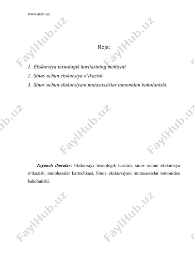 ekskursiyaning texnologik haritasi — DOC