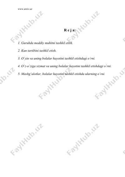birinchi kichik guruh bolalari hayotini tashkil etishning o`ziga xosligi — DOC