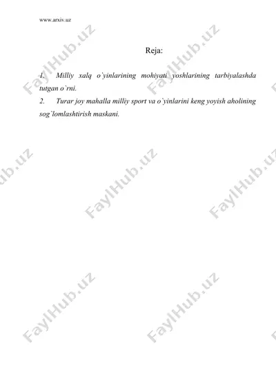 aholi turar joylarida milliy xalq harakatli o’yinlarni tashkil qilish — DOC