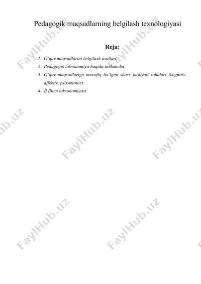 pedagogik maqsadlarning belgilash texnologiyasi — DOC