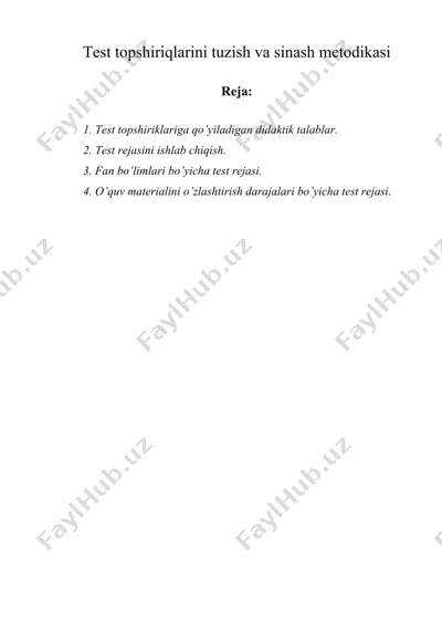 test topshiriqlarini tuzish va sinash metodikasi — DOC