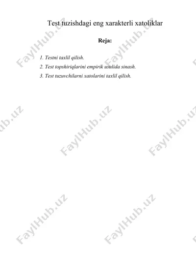 test tuzishdagi eng xarakterli xatoliklar — DOC