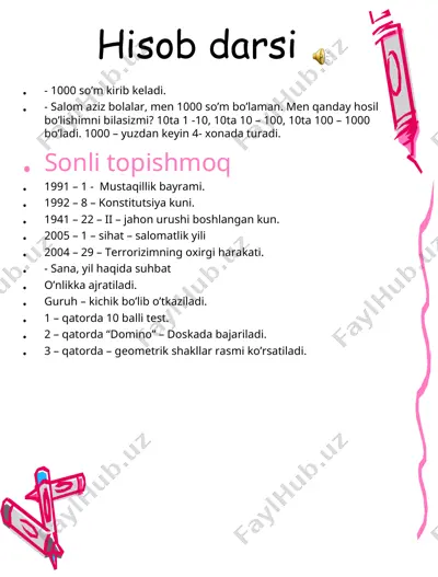hisob darsi matematika dars ishlanma — PPT