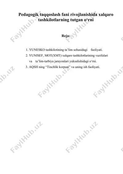 pedagogik taqqoslash fani rivojlanishida xalqaro tashkilotlarning tutgan о‘rni — DOC