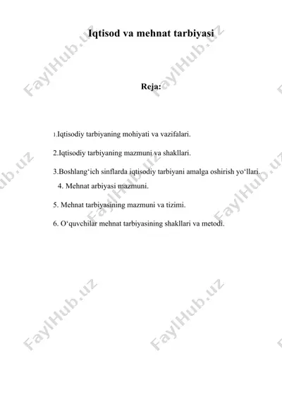 iqtisod va mehnat tarbiyasi — DOC
