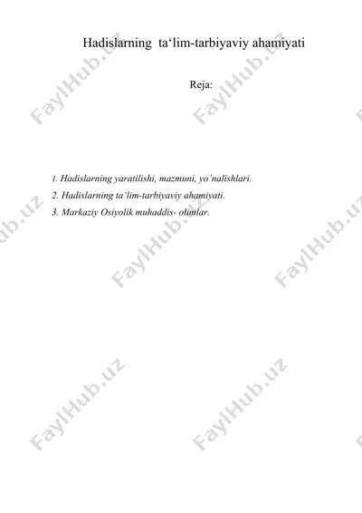 hadislarning ta‘lim-tarbiyaviy ahamiyati — DOC