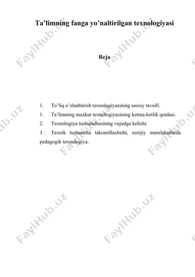 ta’limning fanga yo’naltirilgan texnologiyasi — DOC