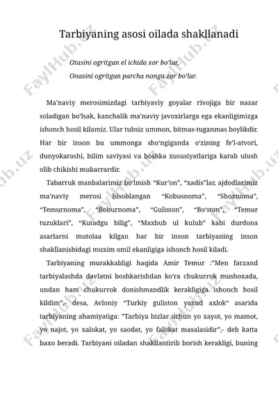 tarbiyaning asosi oilada shakllanadi — DOC