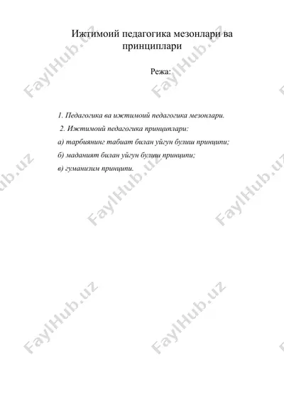 ижтимоий педагогика мезонлари ва принциплари — DOC
