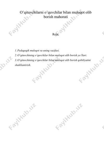 o’qituvchilarni o’quvchilar bilan muloqot olib borish mahorati — DOC