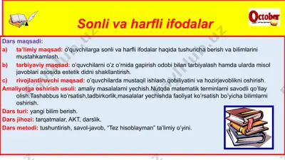 sonli va harfli ifodalar — PPTX