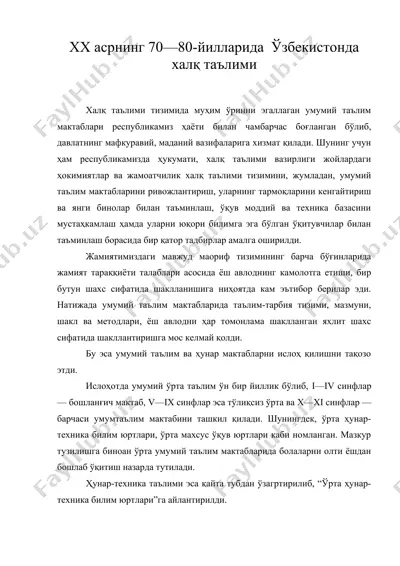хх асрнинг 70—80-йилларида ўзбекистонда халқ таълими — DOC